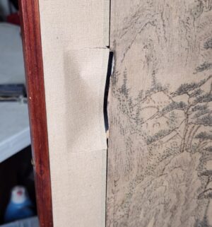 h337- antique six-panel Asian folding screen or room divider featuring hand-painted landscapes - Image 3