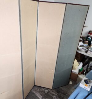 h337- antique six-panel Asian folding screen or room divider featuring hand-painted landscapes - Image 7