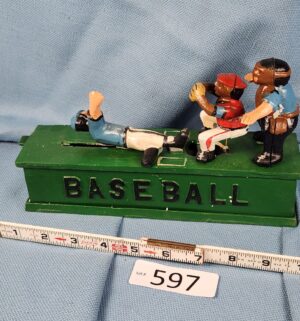 d597- vintage sliding home cast metal coin bank - Image 3