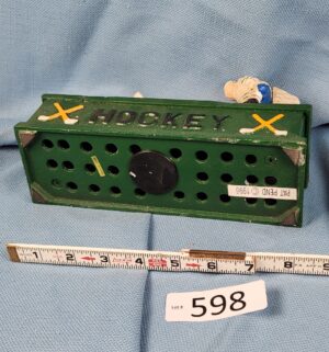 d598- vintage cast metal mechanical hockey coin bank - Image 5