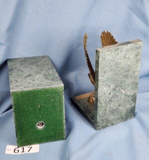 d617- brass eagle bookends featuring a green marble base and bible verse - Image 3