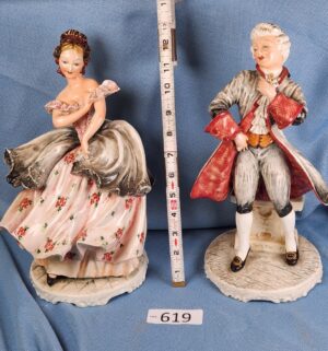 d619- SIGNED CARLO MOLLICA ITALY LADY & GENT Capodimonte Victorian Figurines