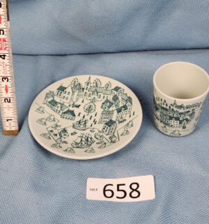 d658- Nymolle Art Faience demitasse cup and saucer by Paul Hoyrup