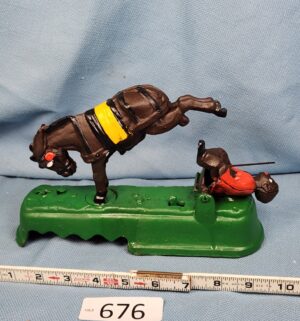d676- Vintage Cast Metal I Always Did Spise a Mule bank. Black Americana