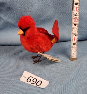 d690- Cardinal Bird. Genuine Mohair. Steiff