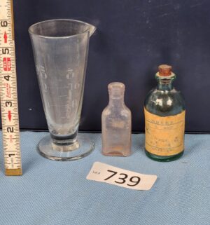 d739- 1800s Measuring Beaker, Antique Medicine Bottles