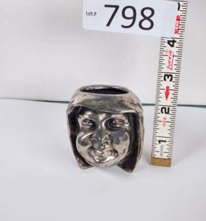 d798- Silver Plated Smiling Monk inkwell or toothpick holder