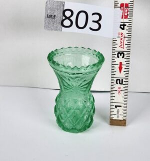 d803- Antique Green Glass Toothpick Holder