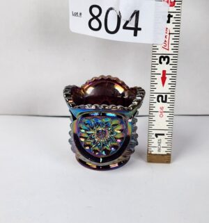 d804- Imperial Glass Purple Amethyst Carnival Glass Sawtooth Hobstar Toothpick Holder