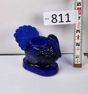 d811- Mosser Glass Turkey Toothpick Holder cobalt blue