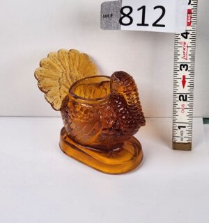 d812- Mosser Glass Turkey Toothpick Holder Amber