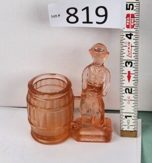 d819- Antique Charlie Chaplin toothpick holder Pink Depression Glass