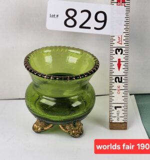 d829- antique Edwardian-era emerald green glass Toothpick Holder