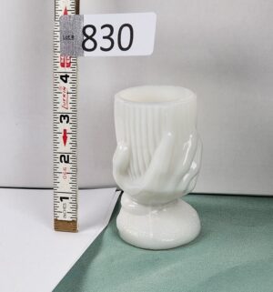d830- antique French white opaline glass Beggar's Hand Toothpick Holder