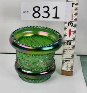d831- St. Clair Green Holly Band Carnival Glass Toothpick Holder