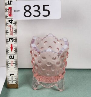 d835- Fenton opalescent Peaches n Cream hobnail toothpick holder