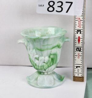d837- Akro Agate slag glass urn toothpick holder