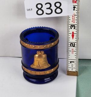 d838- Original Maude St. Clair Bicentennial Toothpick Holder Cobalt Blue Gold Accents