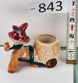 d843- Vintage Ceramic Donkey Barrel Toothpick Holder