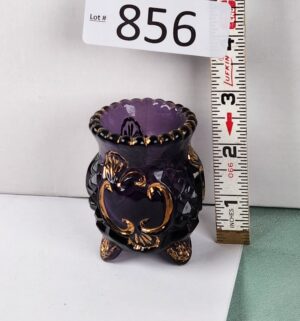 d856- 1890s Riverside Glass Works Croesus pattern amethyst glass toothpick holder