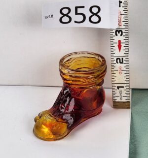 d858- DEGENHART SHOE TOOTHPICK HOLDER AMBER