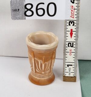 d860- joe St. Clair Brown Opalescent Slag Glass Cactus Pattern Toothpick Holder