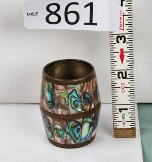 d861- Abalone Brass Shot Glass Toothpick Holder