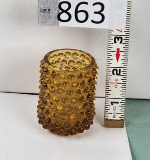 d863- Fenton Amber Glass Hobnail Toothpick Holder