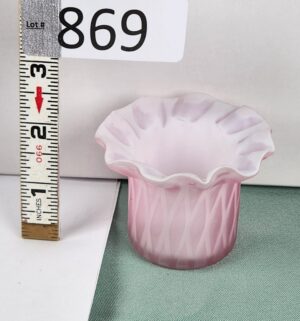d869- Fenton Art Glass Cranberry Spiral Swirl Opalescent Toothpick Holder
