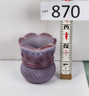 d870- Eagle Motif Purple Slag Glass Spill Vase. Sowerby Co