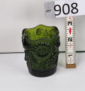 d908- Antique EAPG Green Glass Toothpick Holder