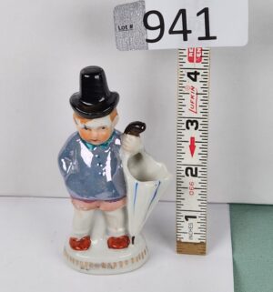 d941- Vintage Boy with top hat/umbrella Toothpick Holder. Japan