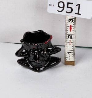 d951- black ceramic frog toothpick holder 1950s Japan
