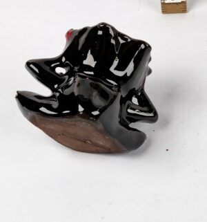d951- black ceramic frog toothpick holder 1950s Japan - Image 3