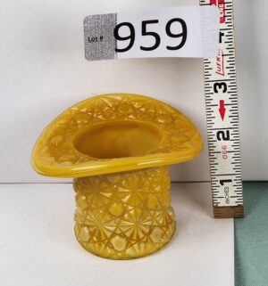 d959- Fenton Amber Milk Glass Top Hat Toothpick Holder