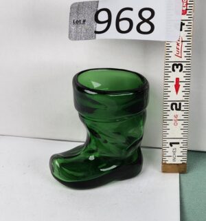 d968- Green Glass Boot Toothpick Holder, Kumela Oy, Finland