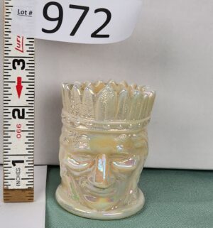 d972- St Clair Indian Head Native American Frosted Iridescent Glass Toothpick Holder