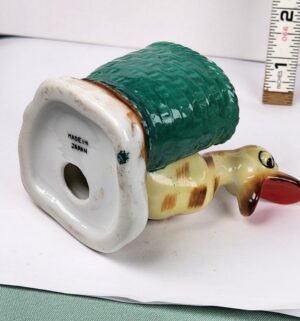 d974- Japan Vintage Ceramic Duck With Blue Wing and Baby Planter - Image 3