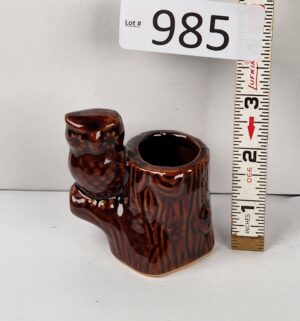 d985- Vintage Ceramic Owl & Tree Stump Toothpick Holder