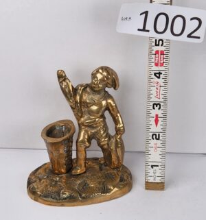 d1002- vintage brass figural match holder or toothpick holder