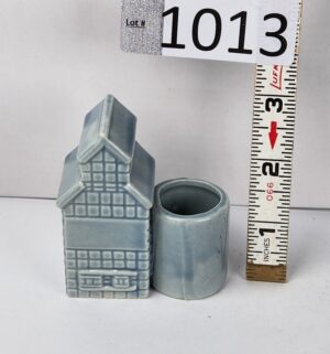 d1013- Vintage Toothpick Holder Farmers Elevator Grain Bin Blue