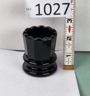 d1027- 1930s Black Amethyst Glass Toothpick Holder