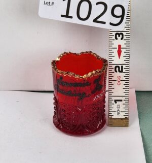 d1029- Ruby flashed souvenir glass toothpick holder