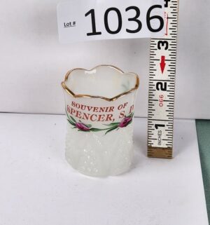 d1036- Milk Glass Toothpick Holder SOUVENIR OF SPENCER, S.D.