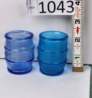 d1043- Retro Blue Glass Wine Barrel Toothpick Holders Cobalt Aquamarine