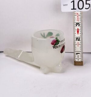 d1053- Milk Glass Souvenir Pipe Match Toothpick Holder Ohio Hand Painted Flowers