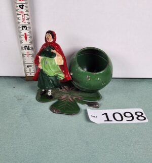 d1098- Antique Cast Metal Red Riding Hood Toothpick Holder