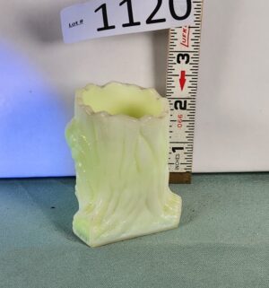 d1120- Northwood Vaseline Uranium Glass Town Pump Toothpick Holder