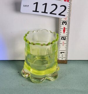 d1122- Riverside Glass Company toothpick holder Ransom pattern, canary-yellow uranium glass