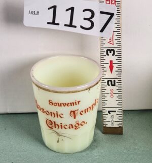 d1137- Masonic Temple Chicago. Uranium Glass Toothpick Holder